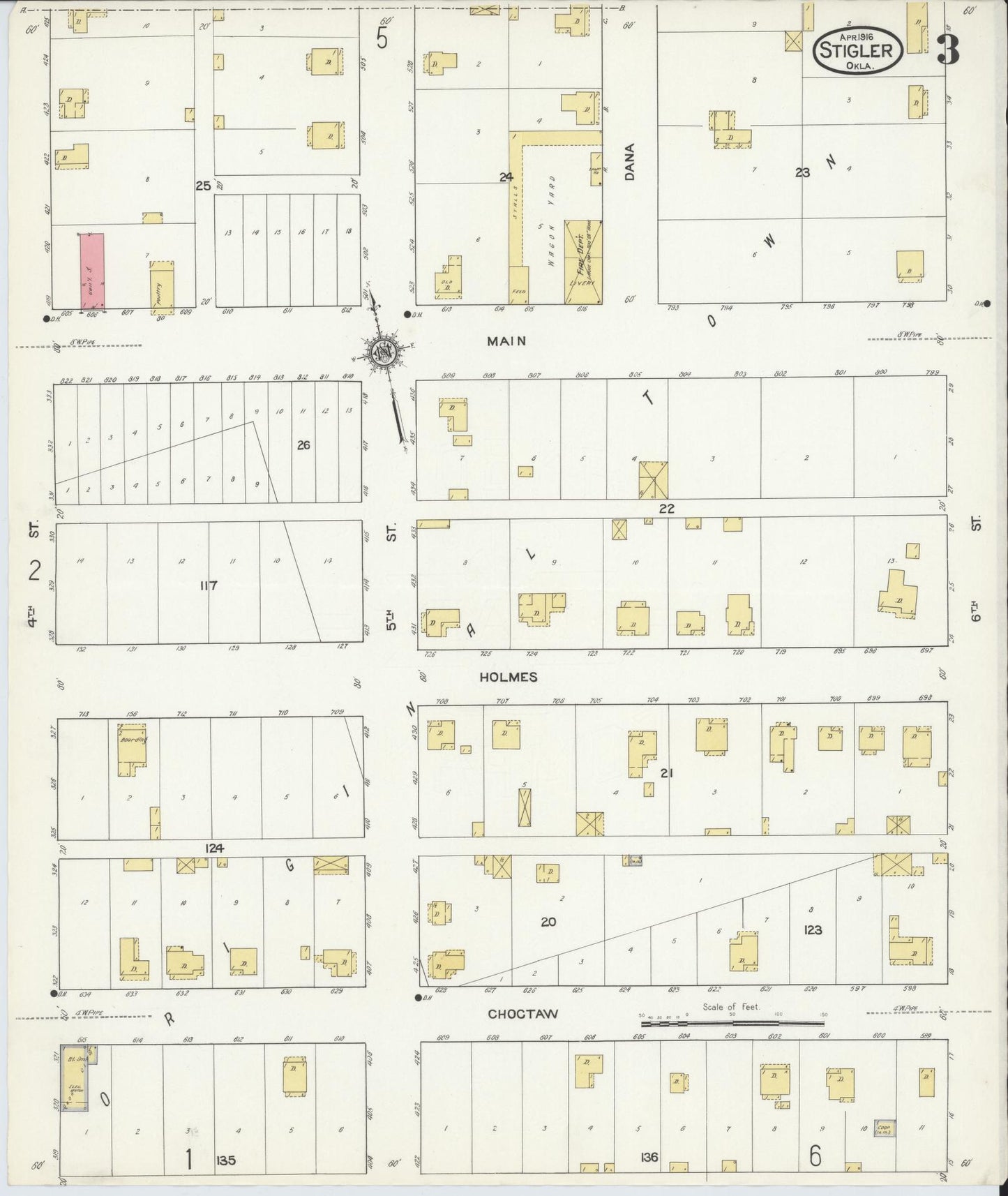 Sanborn Fire Insurance Map from Stigler, Haskell County, Oklahoma (1916), Sheet #0003 - Historic Sanborn Fire Insurance Map Print, vintage old map wall art, antique decor, genealogy gift, Oklahoma Oklahoma map