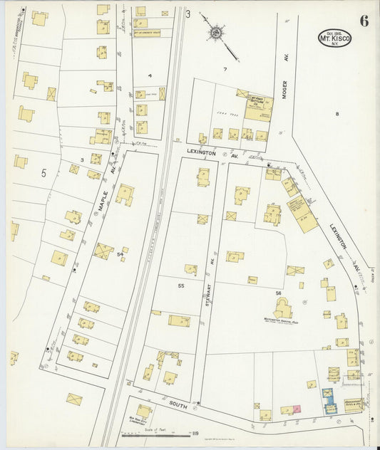 Sanborn Fire Insurance Map from Mount Kisco, Westchester County, New York (1916), Sheet #0006 - Historic Sanborn Fire Insurance Map Print, vintage old map wall art, antique decor, genealogy gift, New York New York map