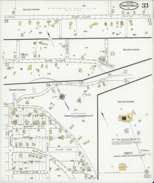 Sanborn Fire Insurance Map from Charlottesville, Independent Cities, Virginia (1920), Sheet #0033 - Historic Sanborn Fire Insurance Map Print, vintage old map wall art, antique decor, genealogy gift, Virginia Virginia map