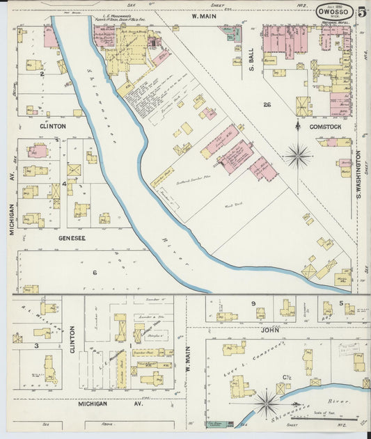 Sanborn Fire Insurance Map from Owosso, Shiawassee County, Michigan (1890), Sheet #0005 - Historic Sanborn Fire Insurance Map Print, vintage old map wall art, antique decor, genealogy gift, Michigan Michigan map