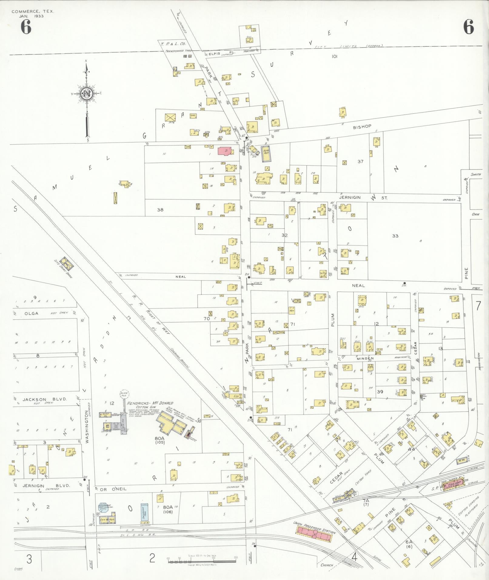 Sanborn Fire Insurance Map from Commerce, Hunt County, Texas (1933), Sheet #0006 - Historic Sanborn Fire Insurance Map Print, vintage old map wall art, antique decor, genealogy gift, Texas Texas map