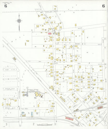 Sanborn Fire Insurance Map from Commerce, Hunt County, Texas (1933), Sheet #0006 - Historic Sanborn Fire Insurance Map Print, vintage old map wall art, antique decor, genealogy gift, Texas Texas map