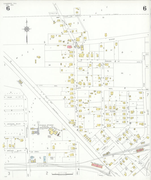 Sanborn Fire Insurance Map from Commerce, Hunt County, Texas (1933), Sheet #0006 - Historic Sanborn Fire Insurance Map Print, vintage old map wall art, antique decor, genealogy gift, Texas Texas map