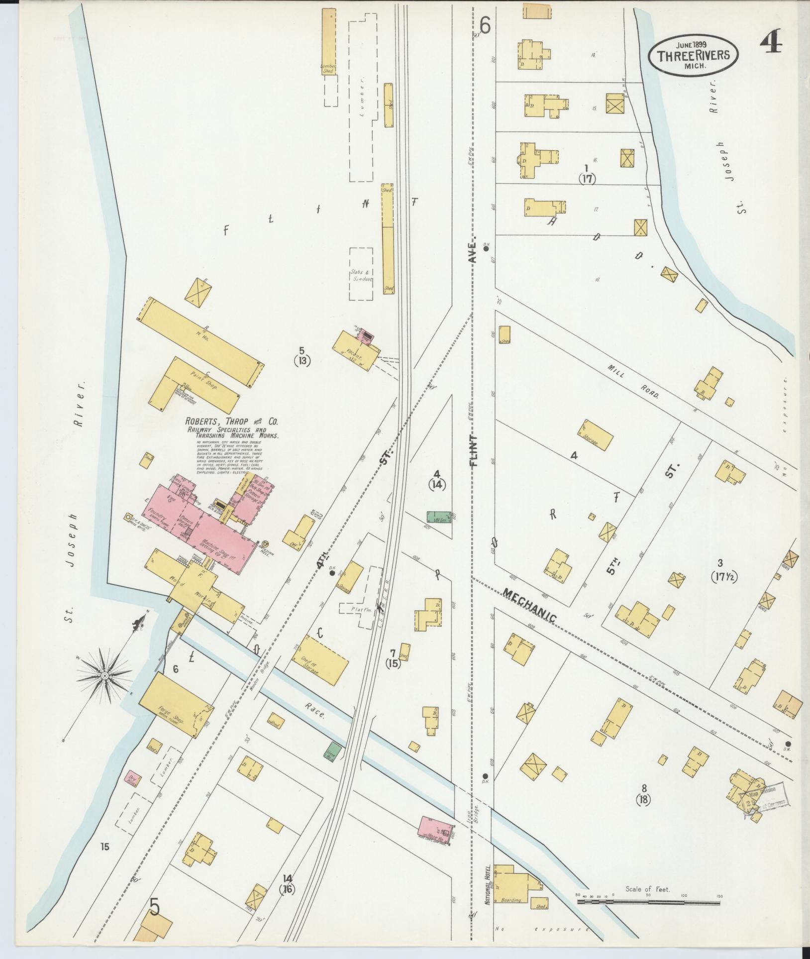 Sanborn Fire Insurance Map from Three Rivers, Saint Joseph County, Michigan (1899), Sheet #0004 - Historic Sanborn Fire Insurance Map Print, vintage old map wall art, antique decor, genealogy gift, Michigan Michigan map
