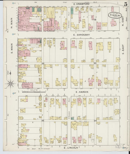 Sanborn Fire Insurance Map from Findlay, Hancock County, Ohio (1887), Sheet #0005 - Complete Map Set gallery image, historic Sanborn map, vintage wall art, Ohio Ohio