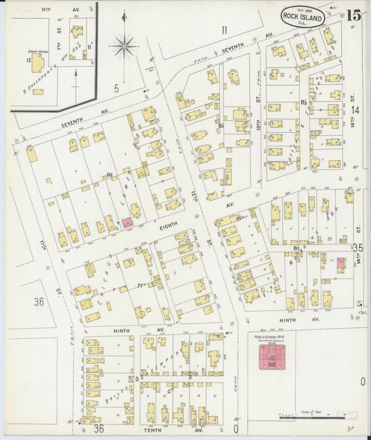Sanborn Fire Insurance Map from Rock Island, Rock Island County, Illinois (1898), Sheet #0015 - Historic Sanborn Fire Insurance Map Print, vintage old map wall art, antique decor, genealogy gift, Illinois Illinois map