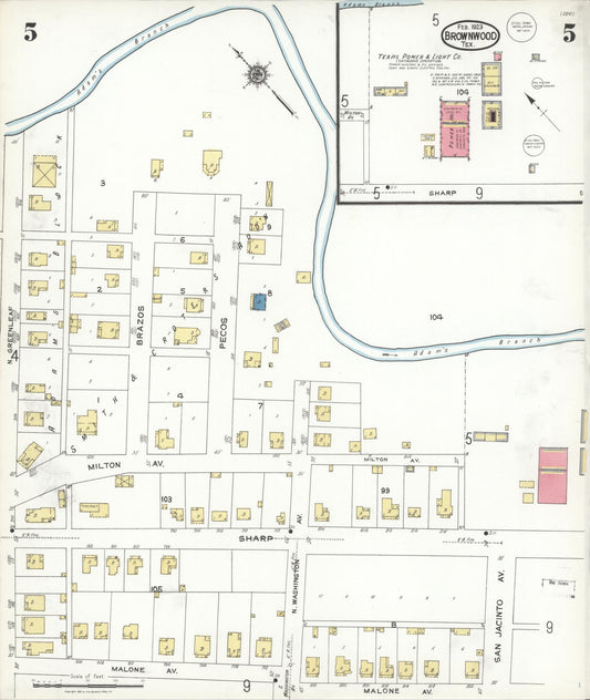 Sanborn Fire Insurance Map from Brownwood, Brown County, Texas (1923), Sheet #0005 - Historic Sanborn Fire Insurance Map Print, vintage old map wall art, antique decor, genealogy gift, Texas Texas map
