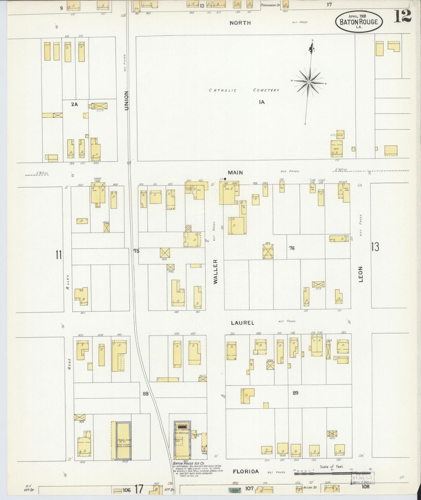 Sanborn Fire Insurance Map from Baton Rouge, East Baton Rouge Parish, Louisiana (1908), Sheet #0012 - Complete Map Set gallery image, historic Sanborn map, vintage wall art, Louisiana Louisiana