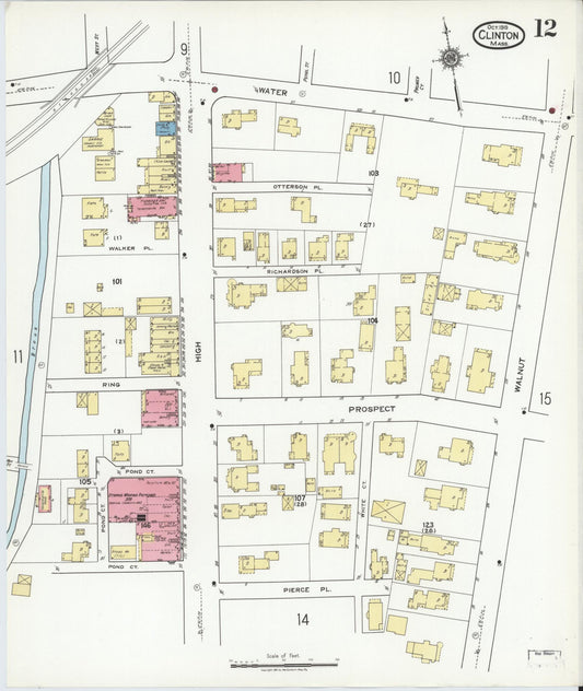 Sanborn Fire Insurance Map from Clinton, Worcester County, Massachusetts (1919), Sheet #0012 - Historic Sanborn Fire Insurance Map Print, vintage old map wall art, antique decor, genealogy gift, Massachusetts Massachusetts map