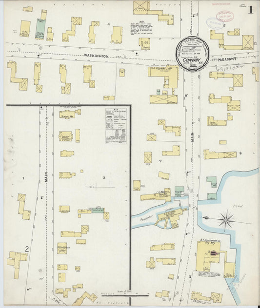 Sanborn Fire Insurance Map from Conway, Carroll County, New Hampshire (1897), Sheet #0001 - Historic Sanborn Fire Insurance Map Print, vintage old map wall art, antique decor, genealogy gift, New Hampshire New Hampshire map