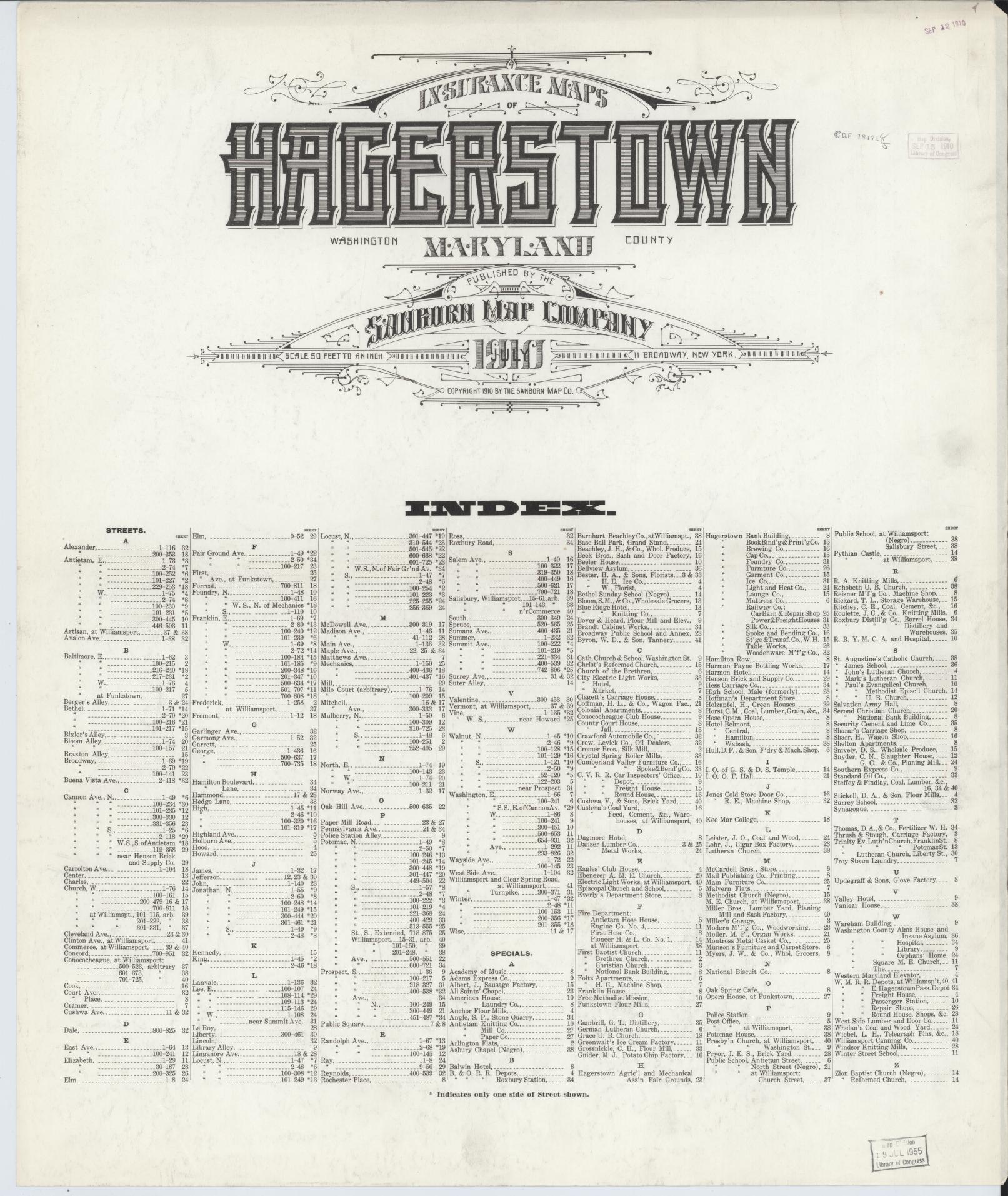Sanborn Fire Insurance Map from Hagerstown, Washington County, Maryland. (1910) – Historic Sanborn Fire Insurance Map Print