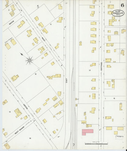 Sanborn Fire Insurance Map from Franklin, Norfolk County, Massachusetts (1899), Sheet #0006 - Historic Sanborn Fire Insurance Map Print, vintage old map wall art, antique decor, genealogy gift, Massachusetts Massachusetts map