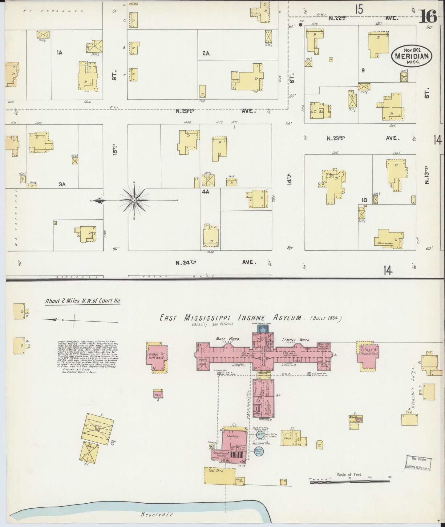 Sanborn Fire Insurance Map from Meridian, Lauderdale County, Mississippi (1902), Sheet #0016 - Complete Map Set gallery image, historic Sanborn map, vintage wall art, Mississippi Mississippi