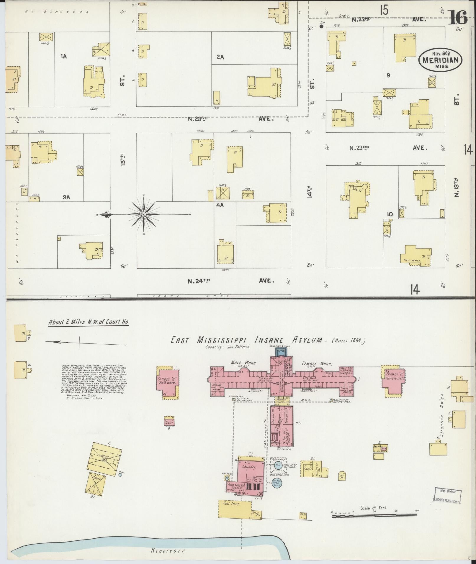 Sanborn Fire Insurance Map from Meridian, Lauderdale County, Mississippi (1902), Sheet #0016 - Complete Map Set gallery image, historic Sanborn map, vintage wall art, Mississippi Mississippi
