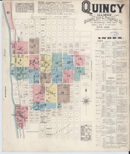 Sanborn Fire Insurance Map from Quincy, Adams County, Illinois (1883), Sheet #0001 - Complete Map Set gallery image, historic Sanborn map, vintage wall art, Illinois Illinois