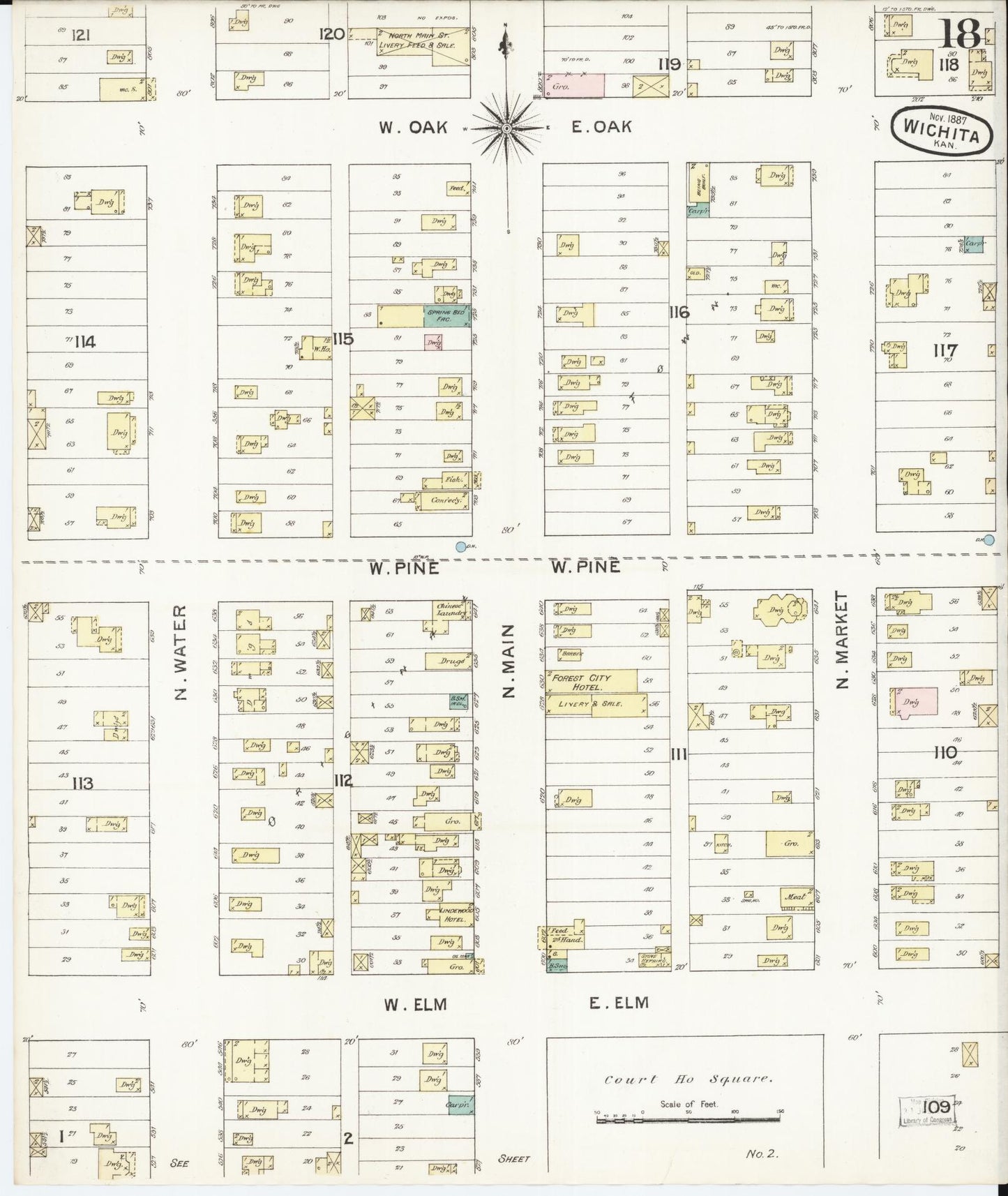Sanborn Fire Insurance Map from Wichita, Sedgwick County, Kansas (1887), Sheet #0018 - Complete Map Set gallery image, historic Sanborn map, vintage wall art, Kansas Kansas