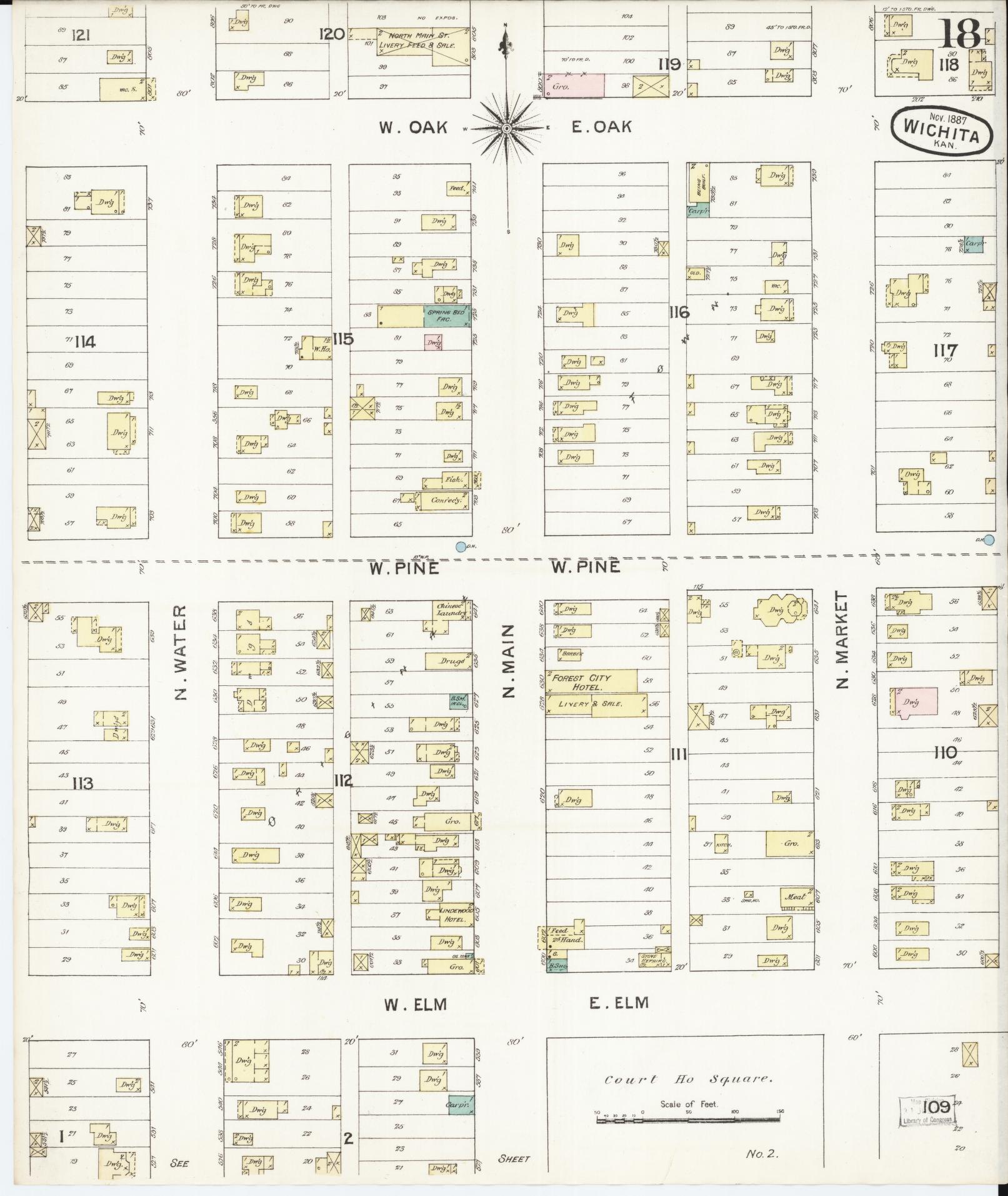 Sanborn Fire Insurance Map from Wichita, Sedgwick County, Kansas (1887), Sheet #0018 - Complete Map Set gallery image, historic Sanborn map, vintage wall art, Kansas Kansas