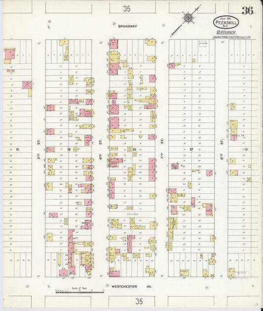 Sanborn Fire Insurance Map from Peekskill, Westchester County, New York (1911), Sheet #0036 - Historic Sanborn Fire Insurance Map Print, vintage old map wall art, antique decor, genealogy gift, New York New York map