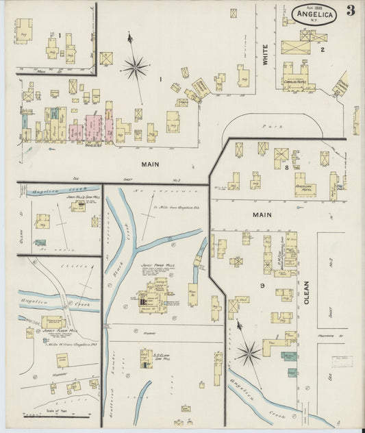 Sanborn Fire Insurance Map from Angelica, Allegany County, New York (1888), Sheet #0003 - Historic Sanborn Fire Insurance Map Print, vintage old map wall art, antique decor, genealogy gift, New York New York map