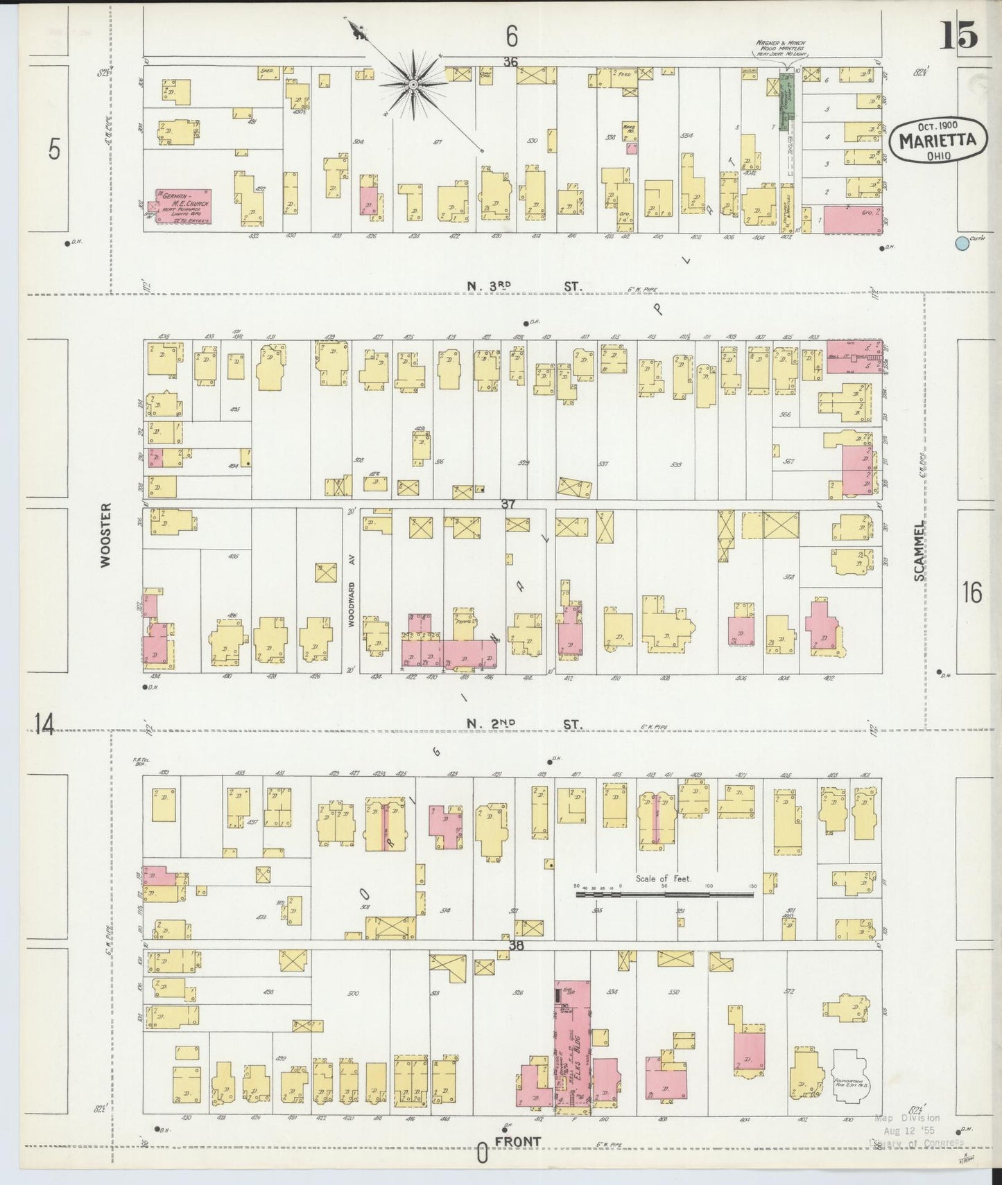Sanborn Fire Insurance Map from Marietta, Washington County, Ohio (1900), Sheet #0015 - Historic Sanborn Fire Insurance Map Print, vintage old map wall art, antique decor, genealogy gift, Ohio Ohio map