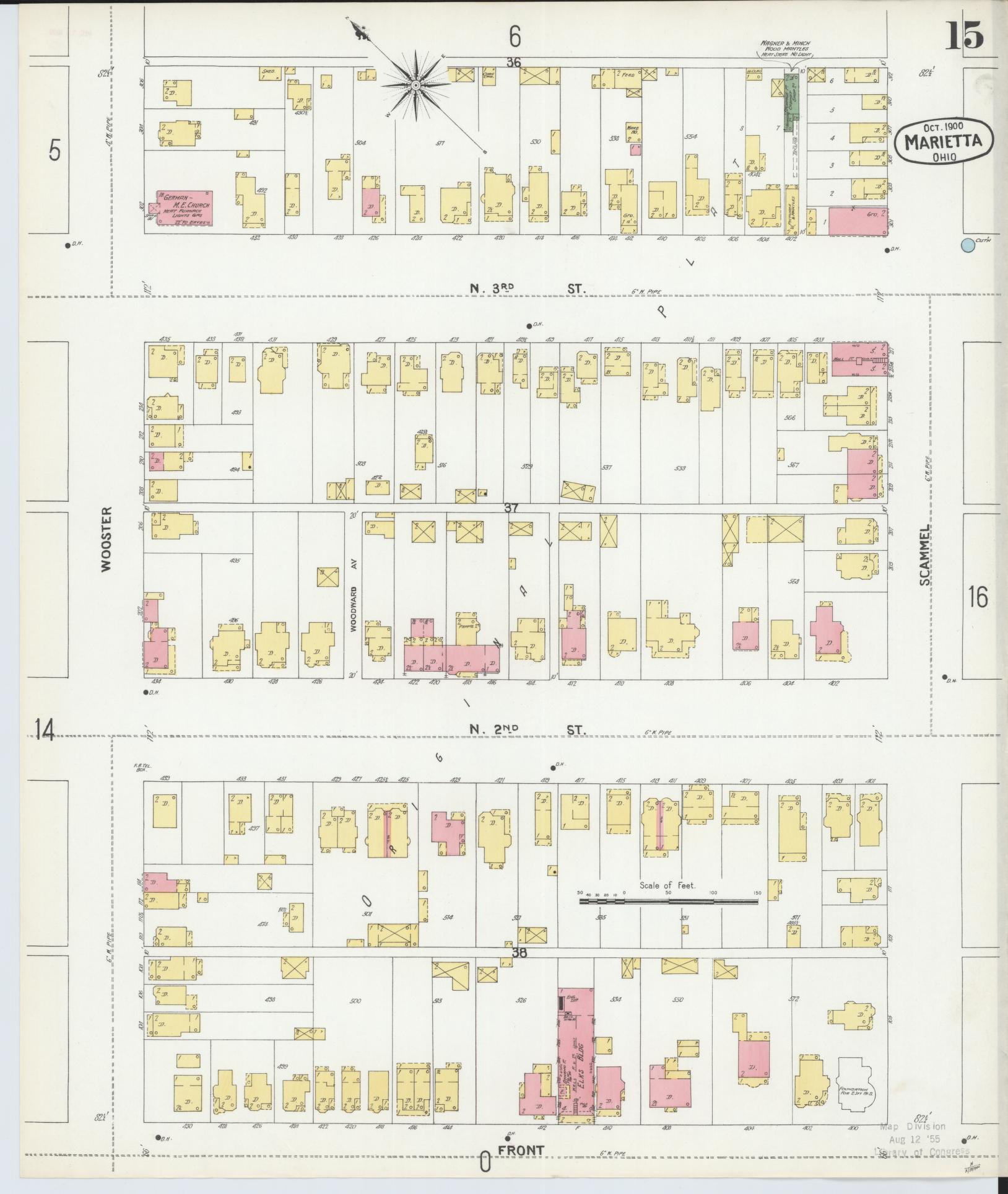Sanborn Fire Insurance Map from Marietta, Washington County, Ohio (1900), Sheet #0015 - Historic Sanborn Fire Insurance Map Print, vintage old map wall art, antique decor, genealogy gift, Ohio Ohio map