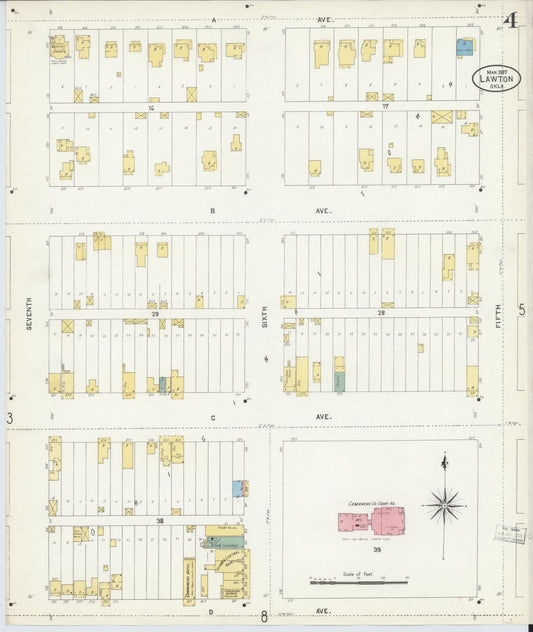 Sanborn Fire Insurance Map from Lawton, Comanche County, Oklahoma (1907), Sheet #0004 - Historic Sanborn Fire Insurance Map Print, vintage old map wall art, antique decor, genealogy gift, Oklahoma Oklahoma map