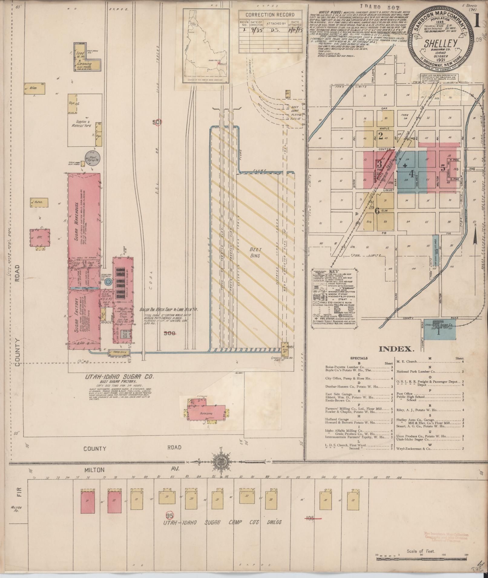 Sanborn Fire Insurance Map from Shelley, Bingham County, Idaho (1935), Sheet #0001 - Historic Sanborn Fire Insurance Map Print, vintage old map wall art, antique decor, genealogy gift, Idaho Idaho map