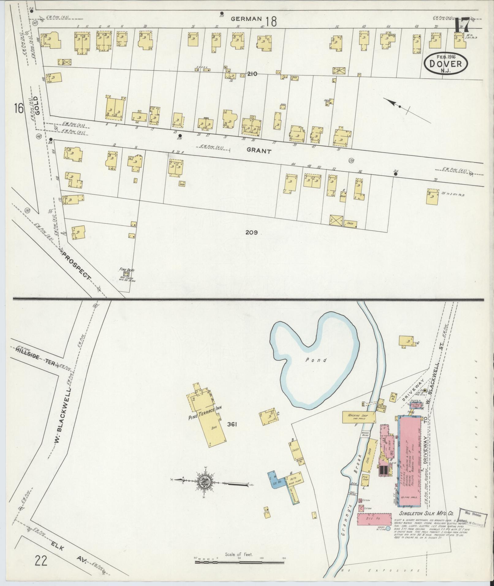 Sanborn Fire Insurance Map from Dover, Morris County, New Jersey (1916), Sheet #0017 - Historic Sanborn Fire Insurance Map Print, vintage old map wall art, antique decor, genealogy gift, New Jersey New Jersey map