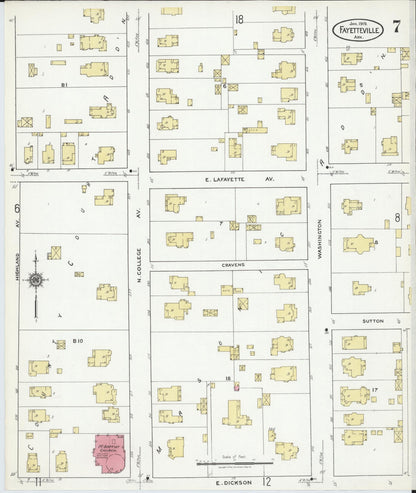 Sanborn Fire Insurance Map from Fayetteville, Washington County, Arkansas (1919), Sheet #0007 - Complete Map Set gallery image, historic Sanborn map, vintage wall art, Arkansas Arkansas