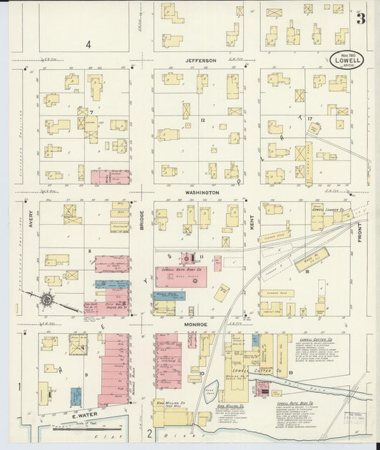 Sanborn Fire Insurance Map from Lowell, Kent County, Michigan (1910), Sheet #0005 - Historic Sanborn Fire Insurance Map Print, vintage old map wall art, antique decor, genealogy gift, Michigan Michigan map
