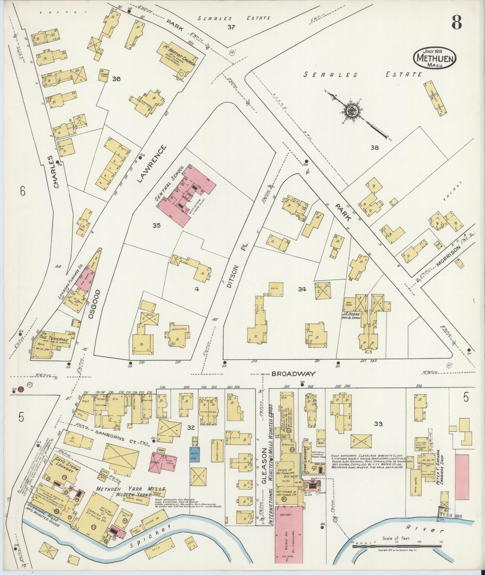 Sanborn Fire Insurance Map from Methuen, Essex County, Massachusetts (1919), Sheet #0008 - Complete Map Set gallery image, historic Sanborn map, vintage wall art, Massachusetts Massachusetts