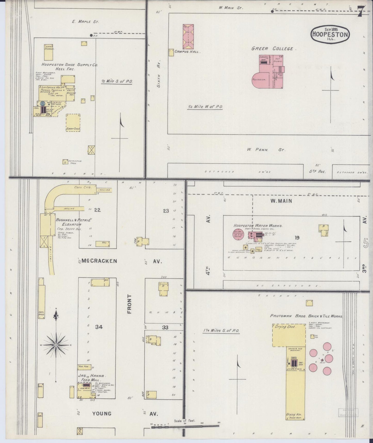 Sanborn Fire Insurance Map from Hoopeston, Vermilion County, Illinois (1895), Sheet #0007 - Complete Map Set gallery image, historic Sanborn map, vintage wall art, Illinois Illinois