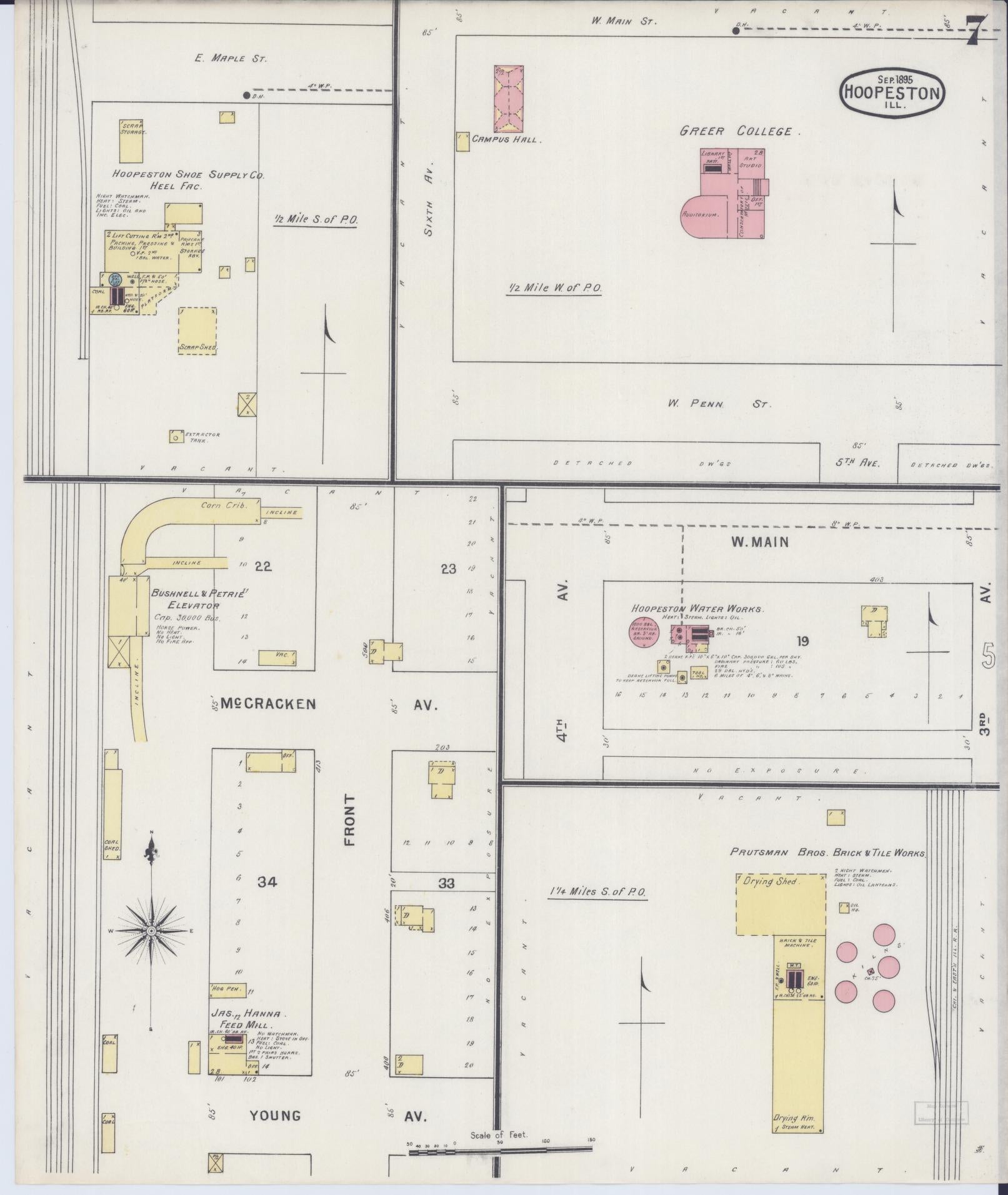 Sanborn Fire Insurance Map from Hoopeston, Vermilion County, Illinois (1895), Sheet #0007 - Complete Map Set gallery image, historic Sanborn map, vintage wall art, Illinois Illinois