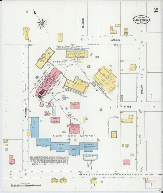 Sanborn Fire Insurance Map from Eddyville, Lyon County, Kentucky (1905), Sheet #0002 - Historic Sanborn Fire Insurance Map Print, vintage old map wall art, antique decor, genealogy gift, Kentucky Kentucky map
