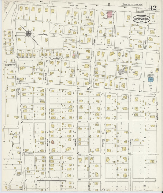 Sanborn Fire Insurance Map from Brownwood, Brown County, Texas (1915), Sheet #0012 - Historic Sanborn Fire Insurance Map Print, vintage old map wall art, antique decor, genealogy gift, Texas Texas map
