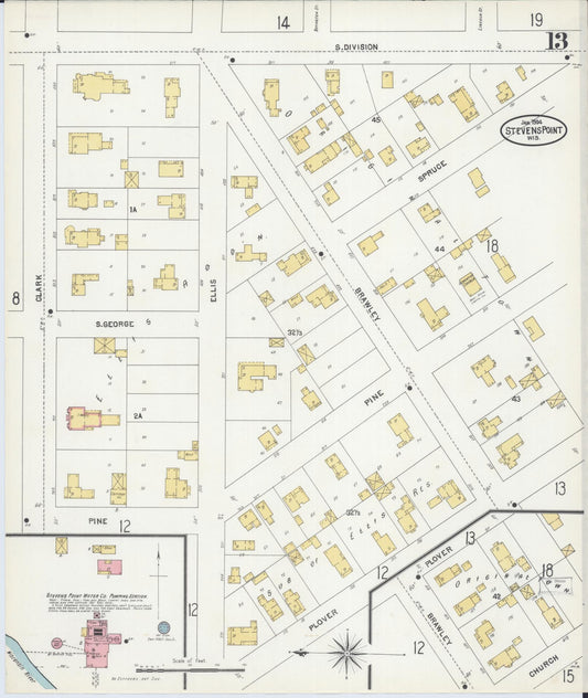 Sanborn Fire Insurance Map from Stevens Point, Portage County, Wisconsin (1904), Sheet #0013 - Historic Sanborn Fire Insurance Map Print, vintage old map wall art, antique decor, genealogy gift, Wisconsin Wisconsin map