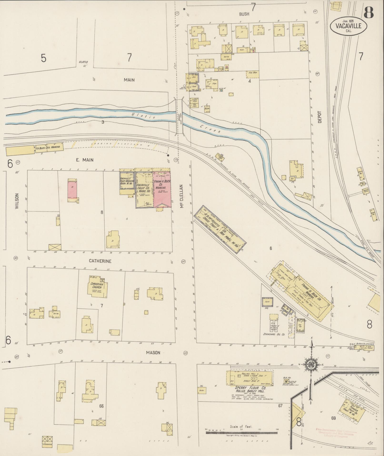 Sanborn Fire Insurance Map from Vacaville, Solano County, California (1920), Sheet #0008 - Complete Map Set gallery image, historic Sanborn map, vintage wall art, California California