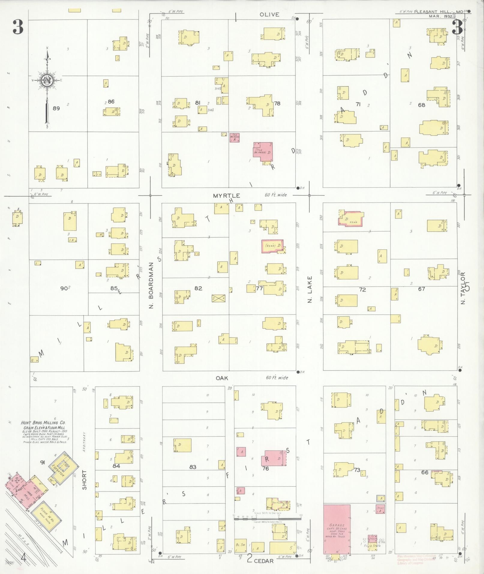 Sanborn Fire Insurance Map from Pleasant Hill, Cass County, Missouri (1932), Sheet #0003 - Complete Map Set gallery image, historic Sanborn map, vintage wall art, Missouri Missouri