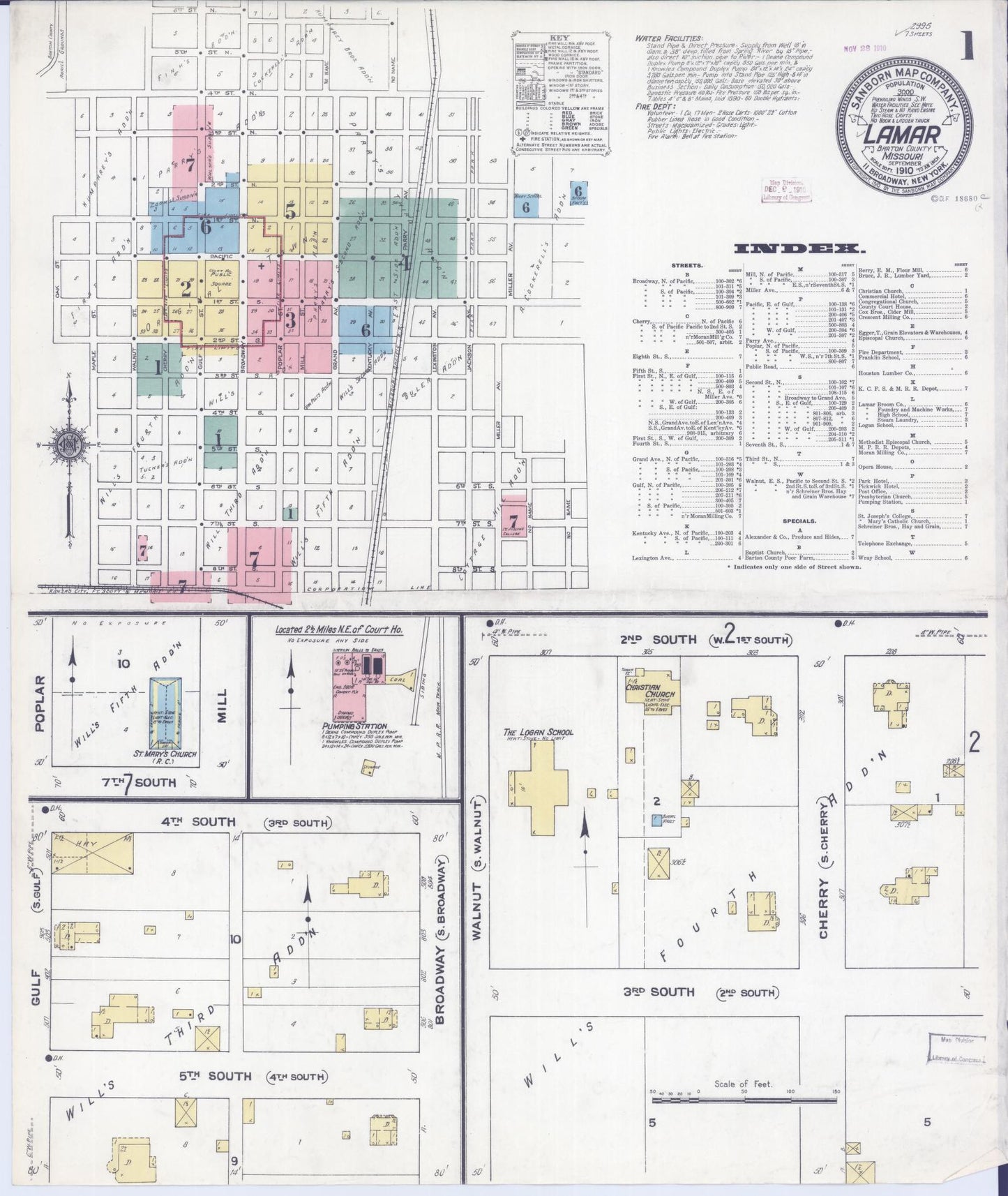 Sanborn Fire Insurance Map from Lamar, Barton County, Missouri (1910), Sheet #0001 - Historic Sanborn Fire Insurance Map Print, vintage old map wall art, antique decor, genealogy gift, Missouri Missouri map