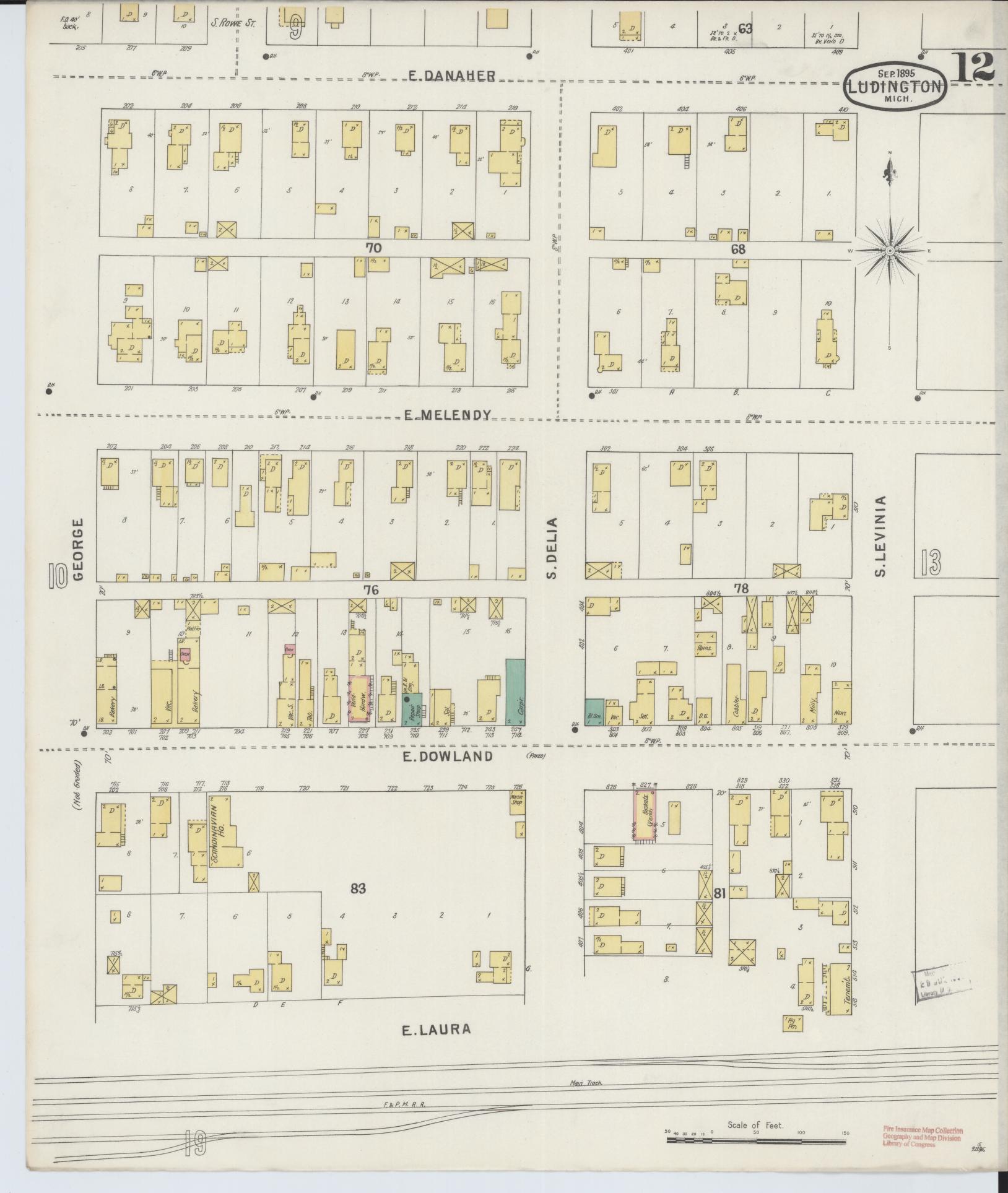 Sanborn Fire Insurance Map from Ludington, Mason County, Michigan (1895), Sheet #0012 - Complete Map Set gallery image, historic Sanborn map, vintage wall art, Michigan Michigan