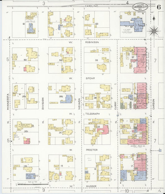 Sanborn Fire Insurance Map from Carson City, Carson City County, Nevada (1907), Sheet #0006 - Historic Sanborn Fire Insurance Map Print, vintage old map wall art, antique decor, genealogy gift, Nevada Nevada map