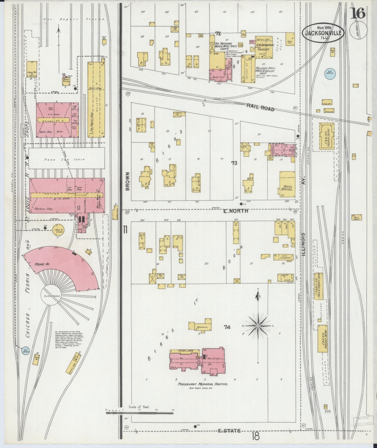 Sanborn Fire Insurance Map from Jacksonville, Morgan County, Illinois (1899), Sheet #0016 - Historic Sanborn Fire Insurance Map Print, vintage old map wall art, antique decor, genealogy gift, Illinois Illinois map