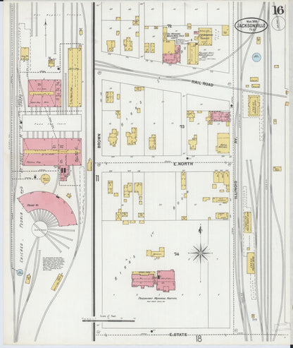 Sanborn Fire Insurance Map from Jacksonville, Morgan County, Illinois (1899), Sheet #0016 - Historic Sanborn Fire Insurance Map Print, vintage old map wall art, antique decor, genealogy gift, Illinois Illinois map