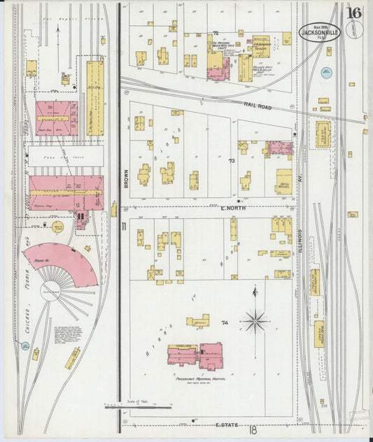 Sanborn Fire Insurance Map from Jacksonville, Morgan County, Illinois (1899), Sheet #0016 - Historic Sanborn Fire Insurance Map Print, vintage old map wall art, antique decor, genealogy gift, Illinois Illinois map