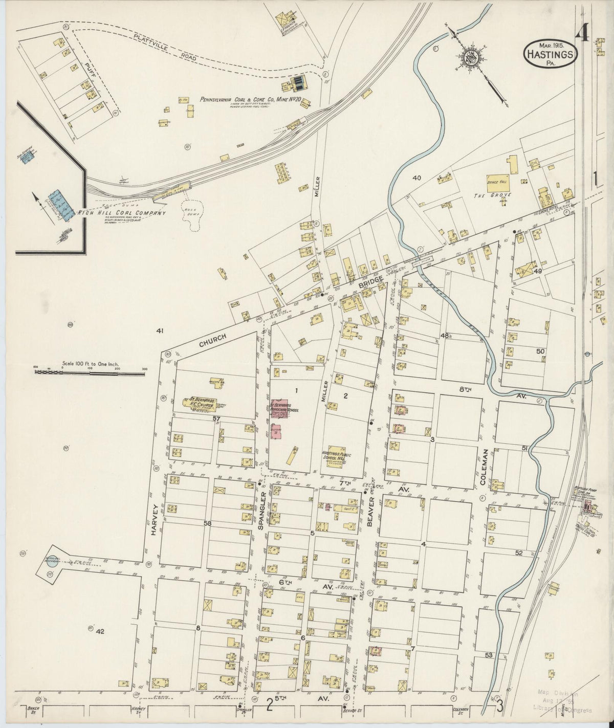 Sanborn Fire Insurance Map from Hastings, Cambria County, Pennsylvania (1915), Sheet #0004 - Complete Map Set gallery image, historic Sanborn map, vintage wall art, Pennsylvania Pennsylvania