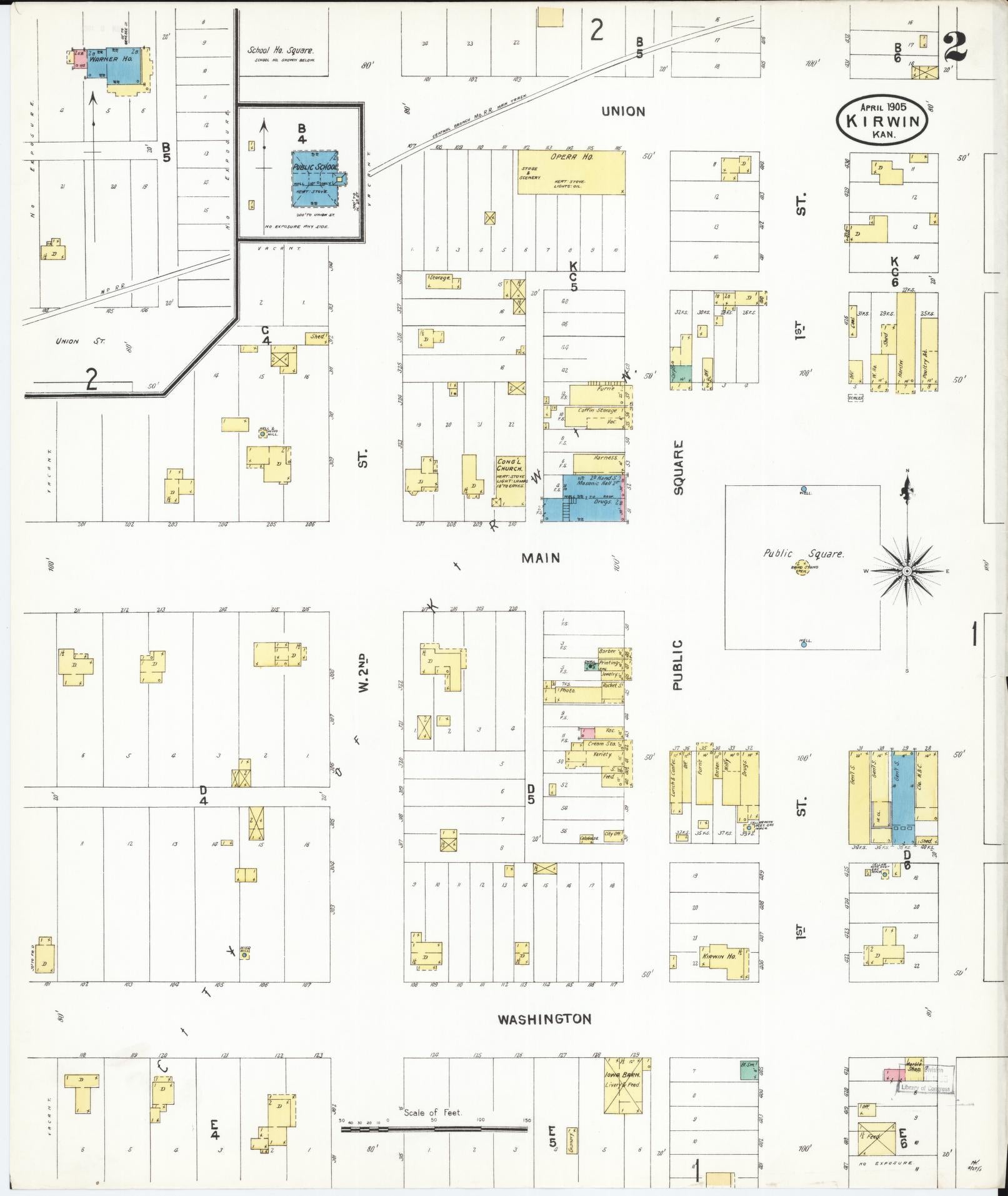 Sanborn Fire Insurance Map from Kirwin, Phillips County, Kansas (1905), Sheet #0002 - Historic Sanborn Fire Insurance Map Print, vintage old map wall art, antique decor, genealogy gift, Kansas Kansas map