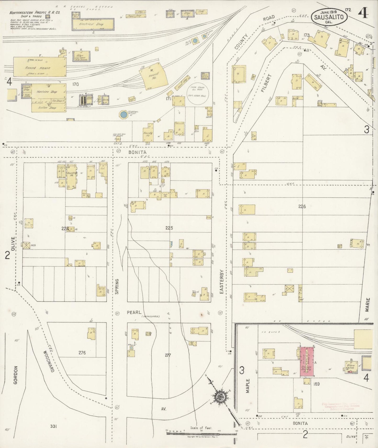 Sanborn Fire Insurance Map from Sausalito, Marin County, California (1919), Sheet #0004 - Complete Map Set gallery image, historic Sanborn map, vintage wall art, California California