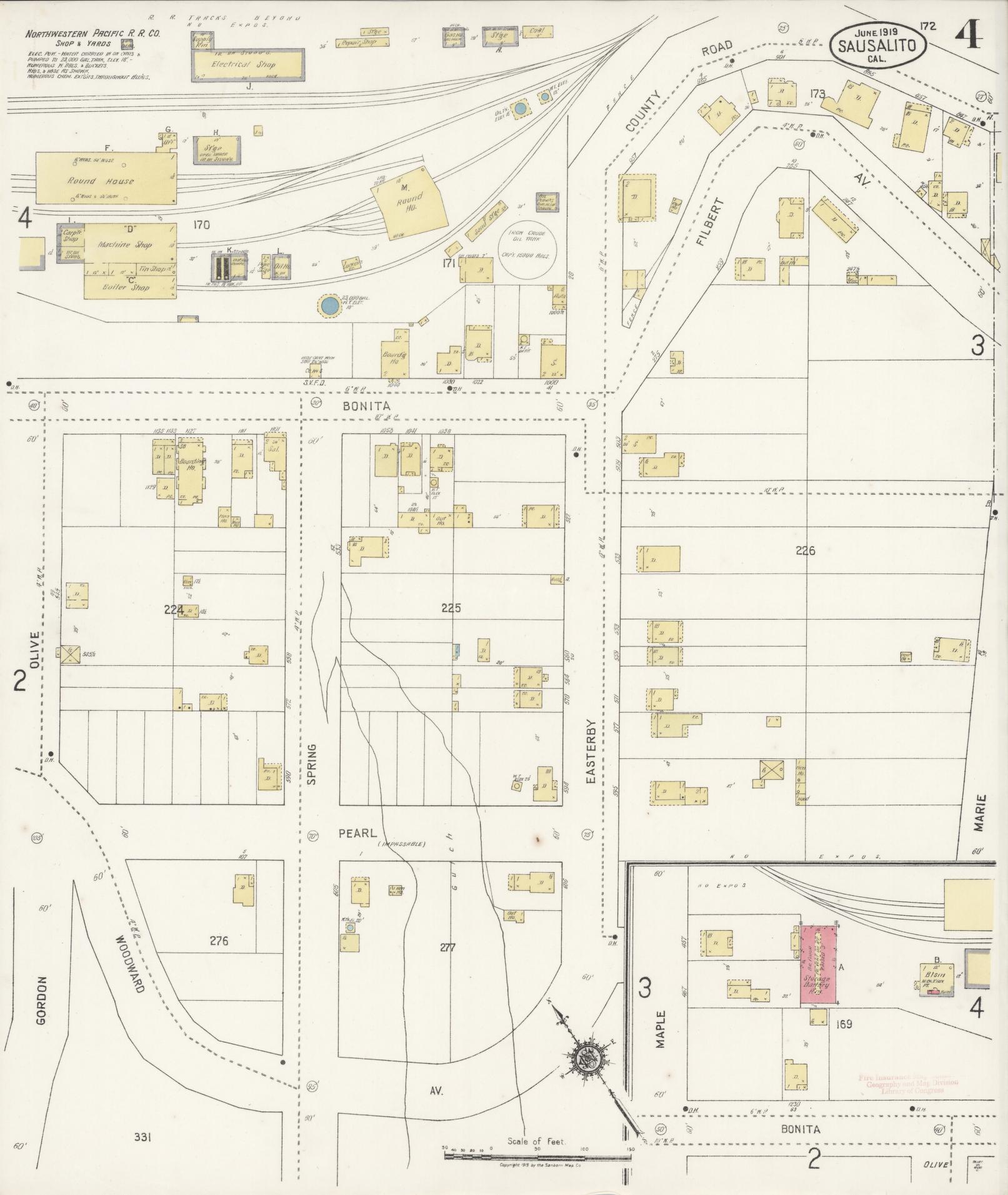 Sanborn Fire Insurance Map from Sausalito, Marin County, California (1919), Sheet #0004 - Complete Map Set gallery image, historic Sanborn map, vintage wall art, California California