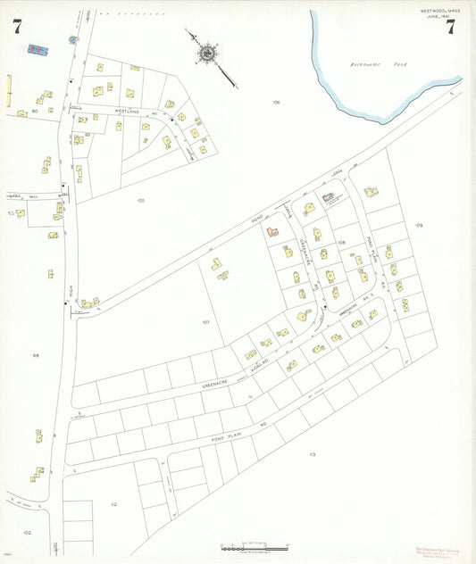 Sanborn Fire Insurance Map from Westwood, Norfolk County, Massachusetts (1941), Sheet #0007 - Historic Sanborn Fire Insurance Map Print, vintage old map wall art, antique decor, genealogy gift, Massachusetts Massachusetts map
