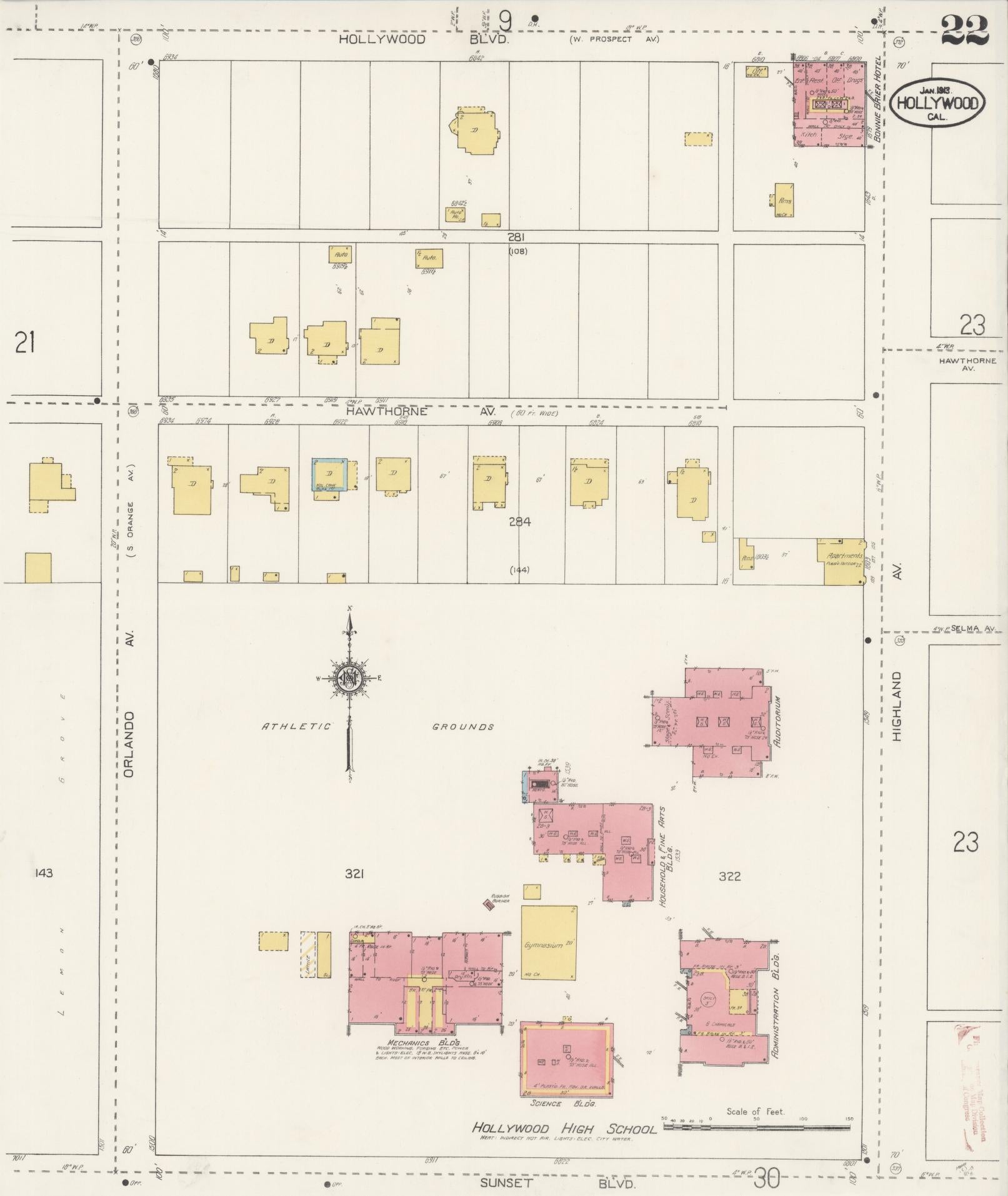 Sanborn Fire Insurance Map from Hollywood, Los Angeles County, California (1913), Sheet #0022 - Historic Sanborn Fire Insurance Map Print, vintage old map wall art, antique decor, genealogy gift, California California map